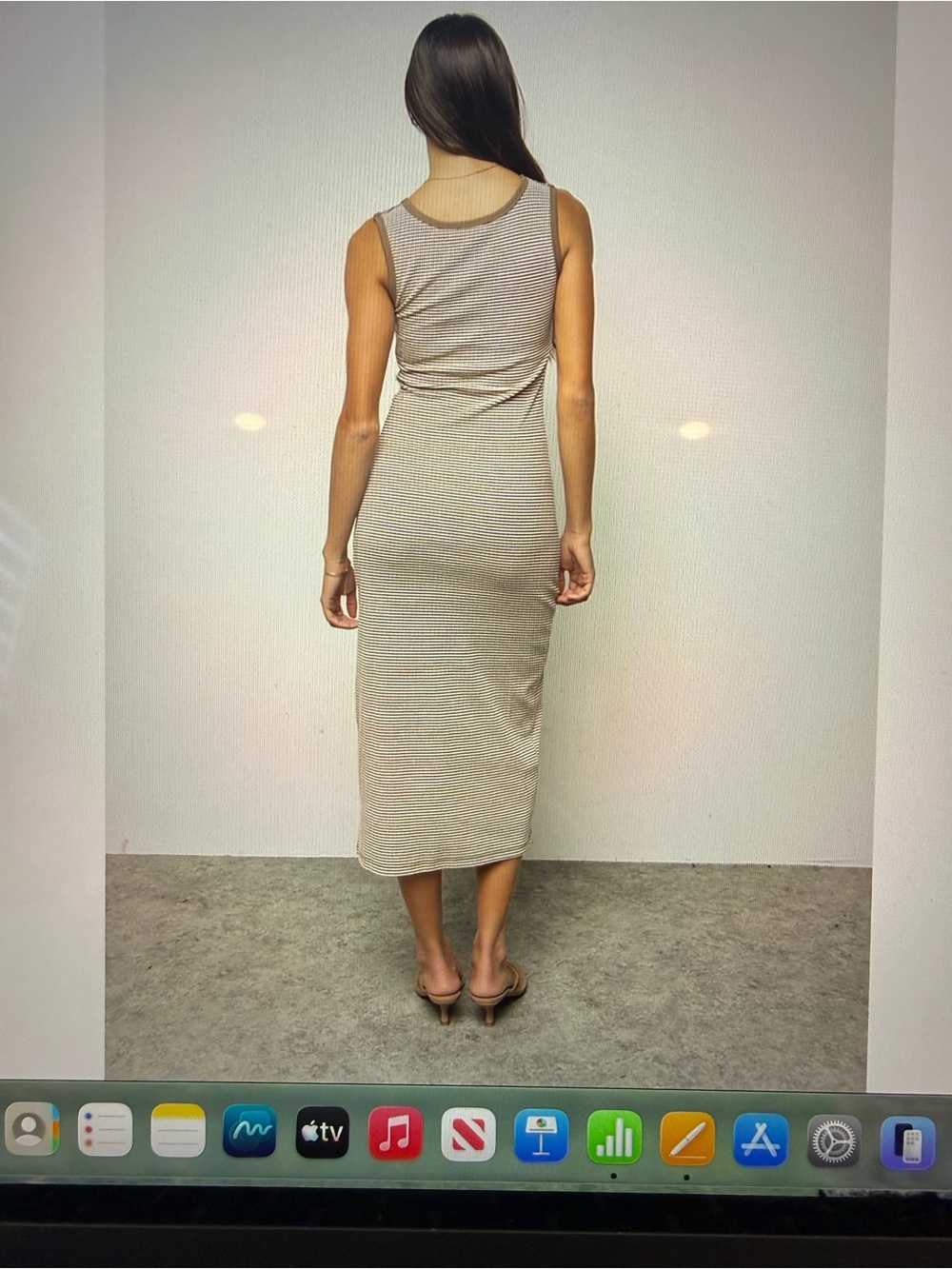 bohme Taupe Striped Sleeveless Maxi Dress
